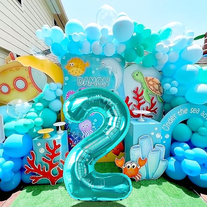 KatchOn Aqua Blue Number 2 Balloon - 40 Inch | Teal 2 Balloon Number,