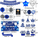 Happy Retirement Party Decorations for Men Women Blue Silver Happys