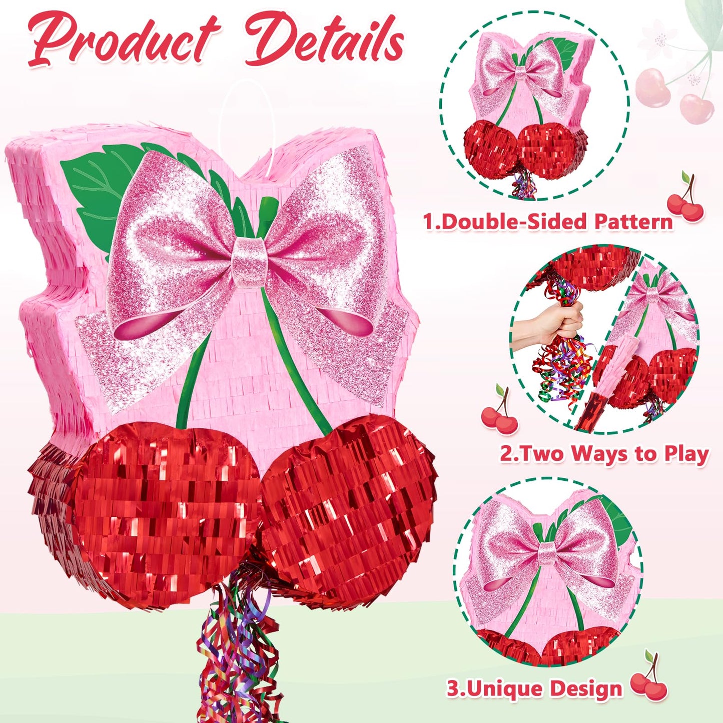 WERNNSAI Cherry Piñata - Pink Bow Party Decorations Cherry Bow piñata