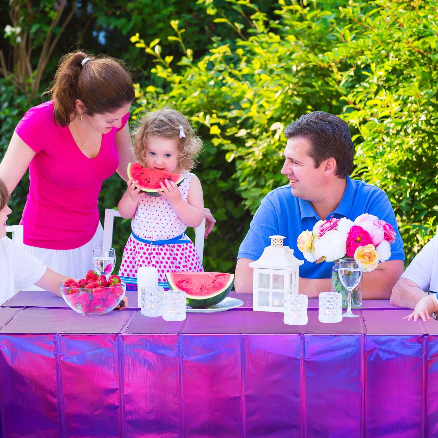 FunnyPars 8 Pack Iridescent Purple Plastic Tablecloths, Shiny