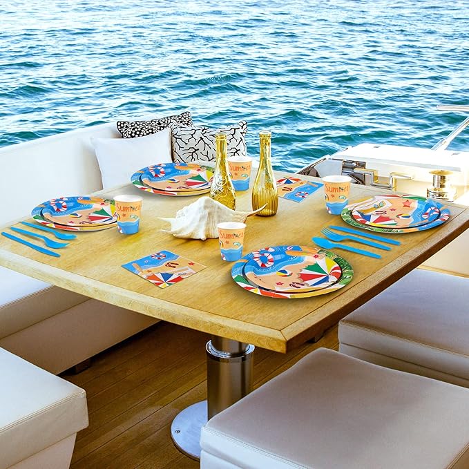 ADXCO 192 Piece Summer Pool Party Tableware Set Including Plates
