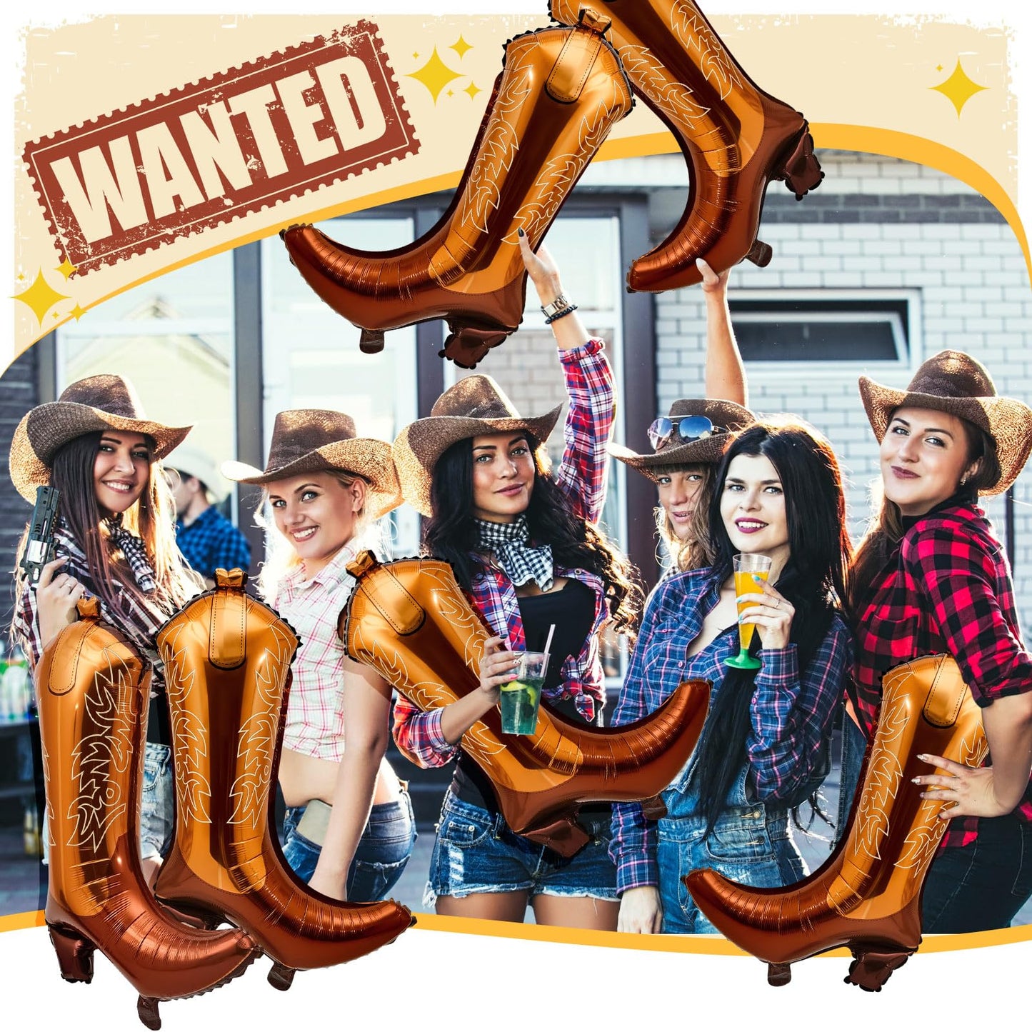 Wettarn 6 Pcs Cowboy Boot Balloons Bulk 25.6 Inch Large Cowgirl Rodeo