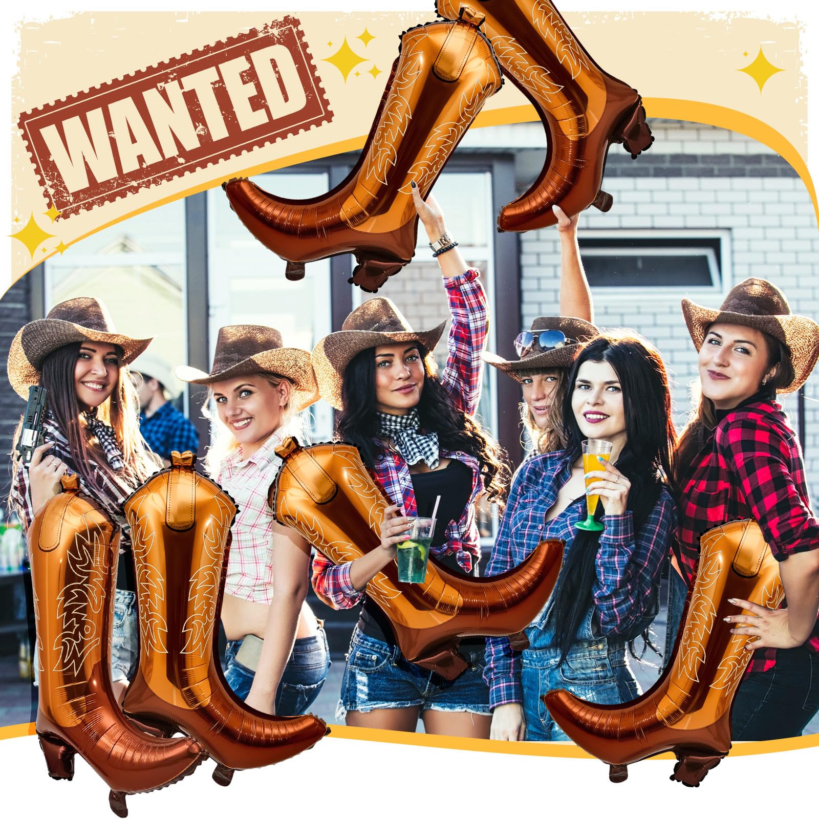 Wettarn 6 Pcs Cowboy Boot Balloons Bulk 25.6 Inch Large Cowgirl Rodeo