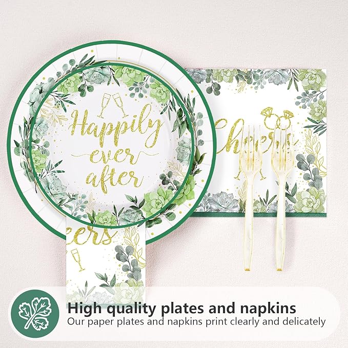 96Pcs Bridal Shower Party Supplies Sage Green Bride to Be Plates and