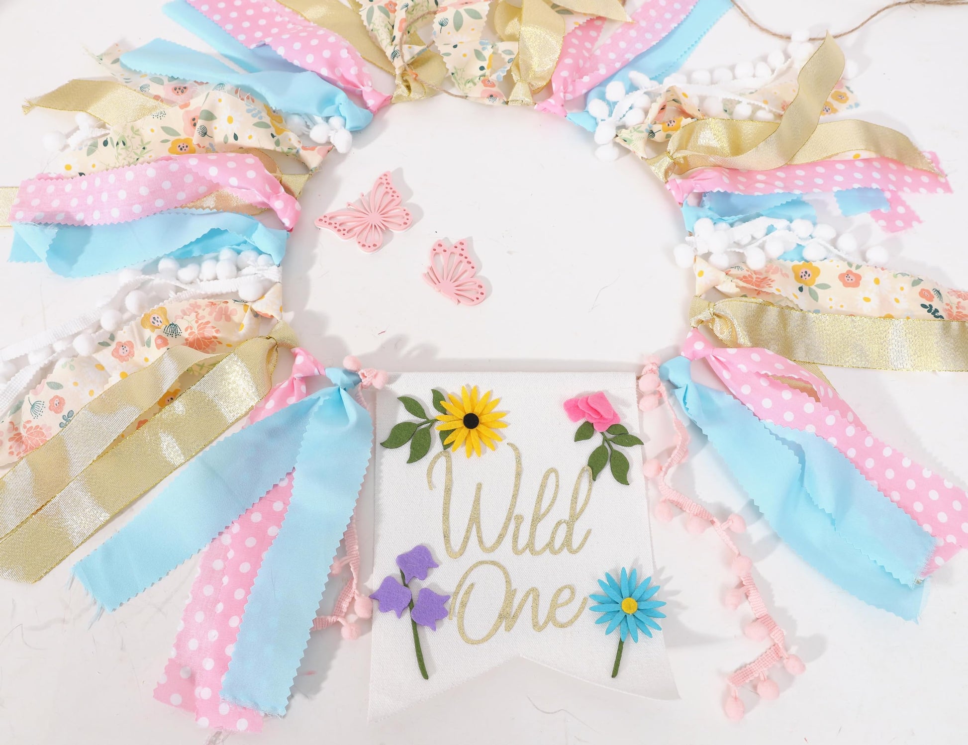 Wild flower High Chair Banner - Girls WildOne 1st Birthday Decoration