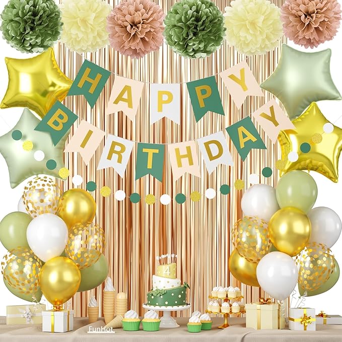Sage Green Birthday Decorations Women Girls Boho Party Decorations