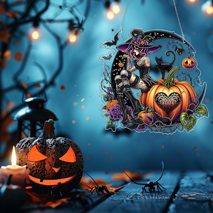 VODAPYC Halloween Witch Diamond Art Hanging Kit for Adults, DIY