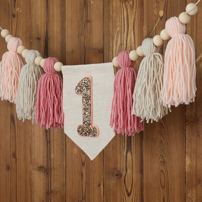 Handmade Boho Pink 1st Birthday High Chair Banner First Highchair