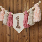 Handmade Boho Pink 1st Birthday High Chair Banner First Highchair