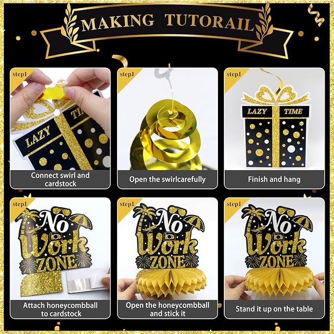 22Pcs Retirement Party Decorations for Men Women Black and Gold