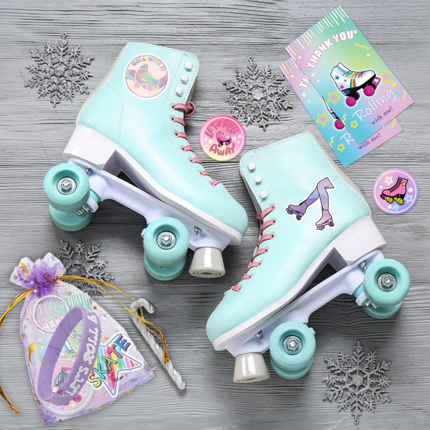 Tazimi 110 PCS Roller Skate Party Favors Skating Party Supplies with