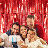 2 Pack Red Metallic Tinsel Foil Fringe Curtain, 3.2Ft x 8.2Ft Tinsel