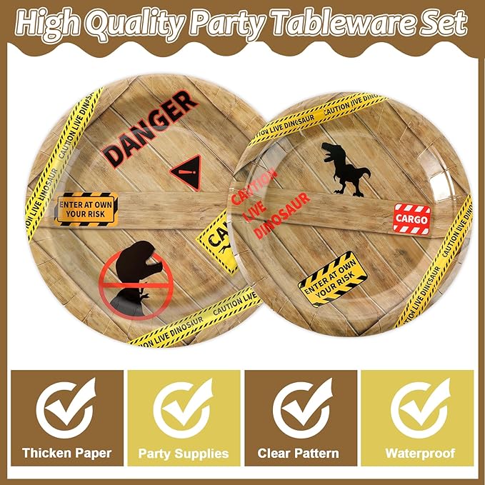 96Pcs Dinosaur Birthday Party Plates and Napkins Forks Dinosaur