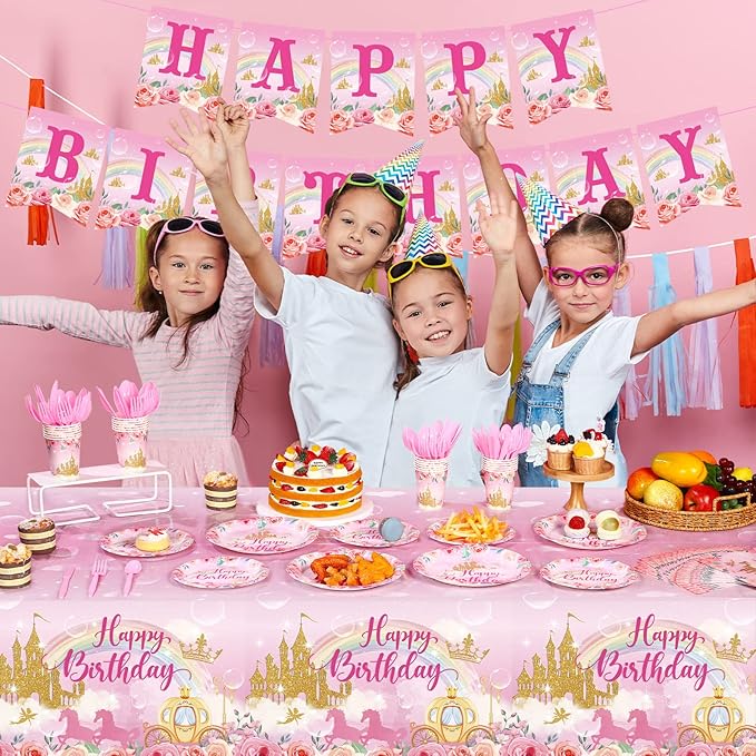 172 Pcs Princess Birthday Party Supplies Serves 24 Include Castle