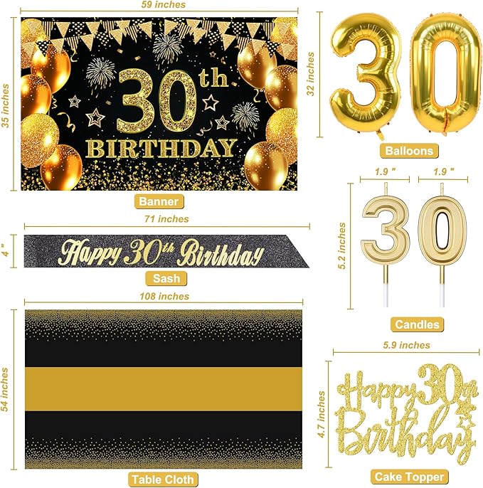 30th Birthday Decorations for Him Her with 30th Birthday Banner
