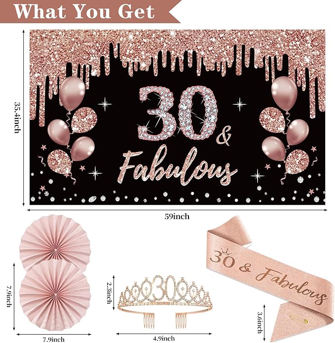 30th Birthday Decorations for Women 33pcs 30th Birthday Crown and