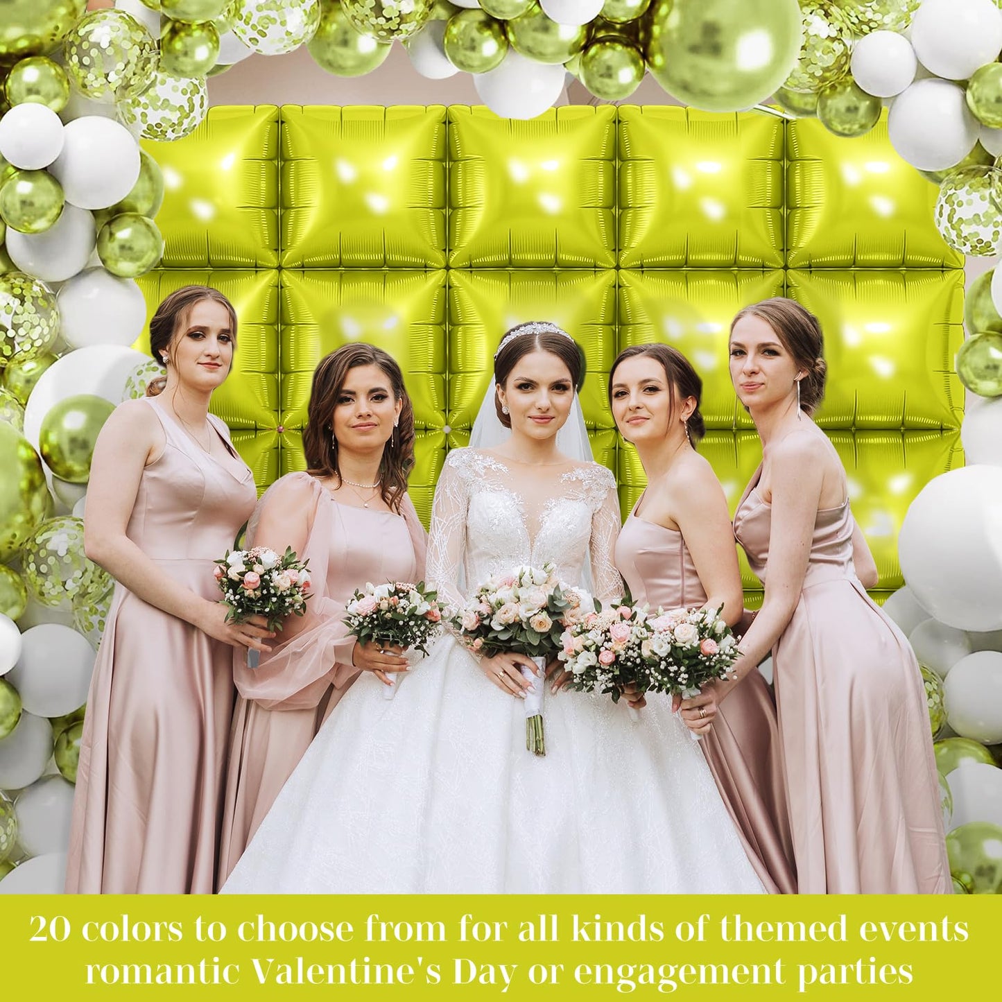 Lemon Green Square Foil Balloons 25 Pcs Metallic Lemon Green Balloons