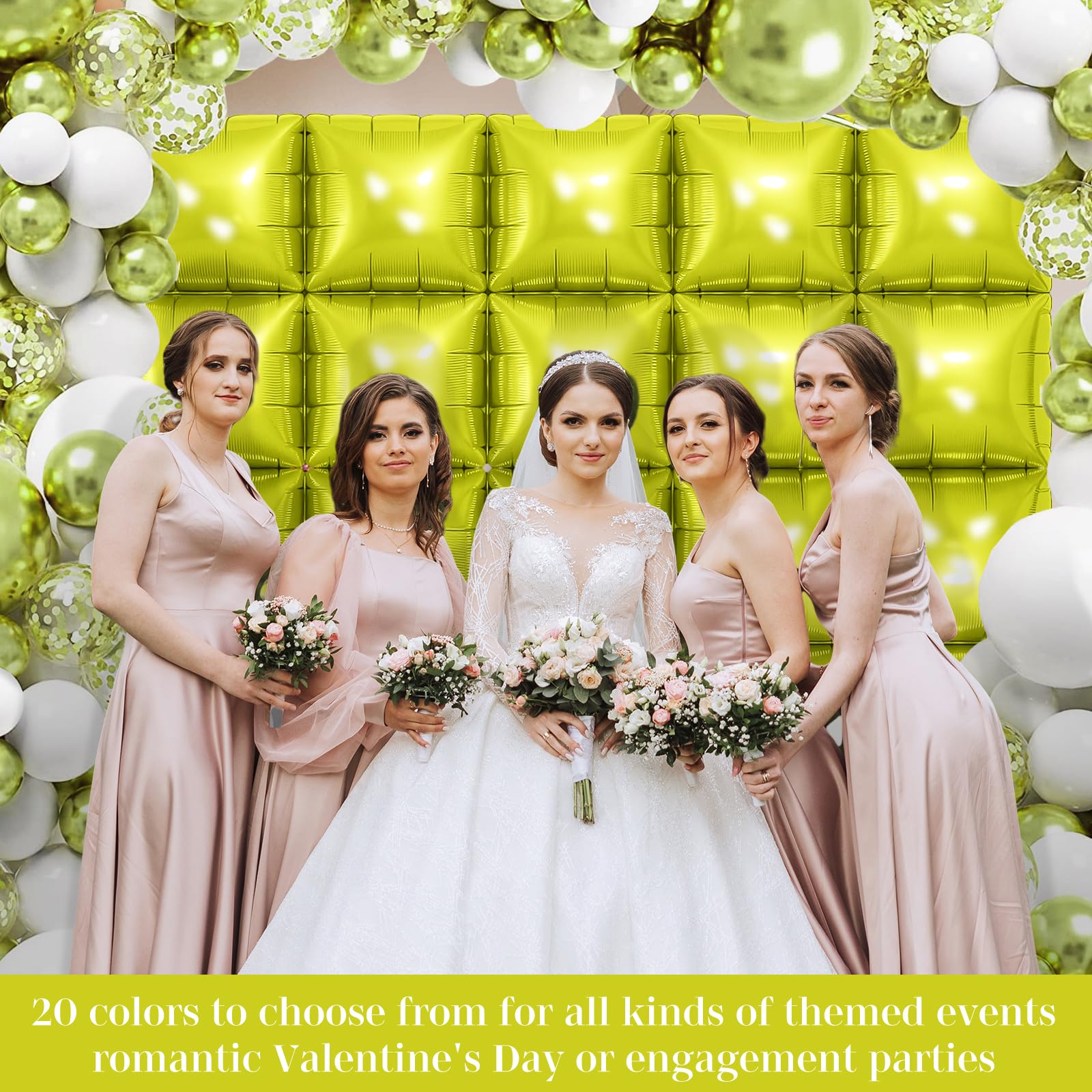 Lemon Green Square Foil Balloons 25 Pcs Metallic Lemon Green Balloons