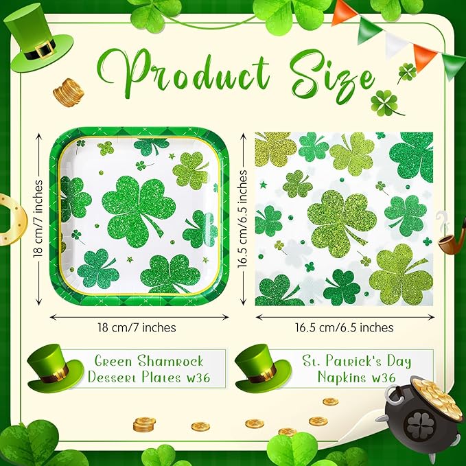 72 Pcs St Patrick's Day Plates and Napkins Set Serve 36 7 Square