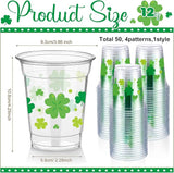 50 Pcs St Patrick's Day Cups 12 oz Plastic Shamrock Glasses Clear