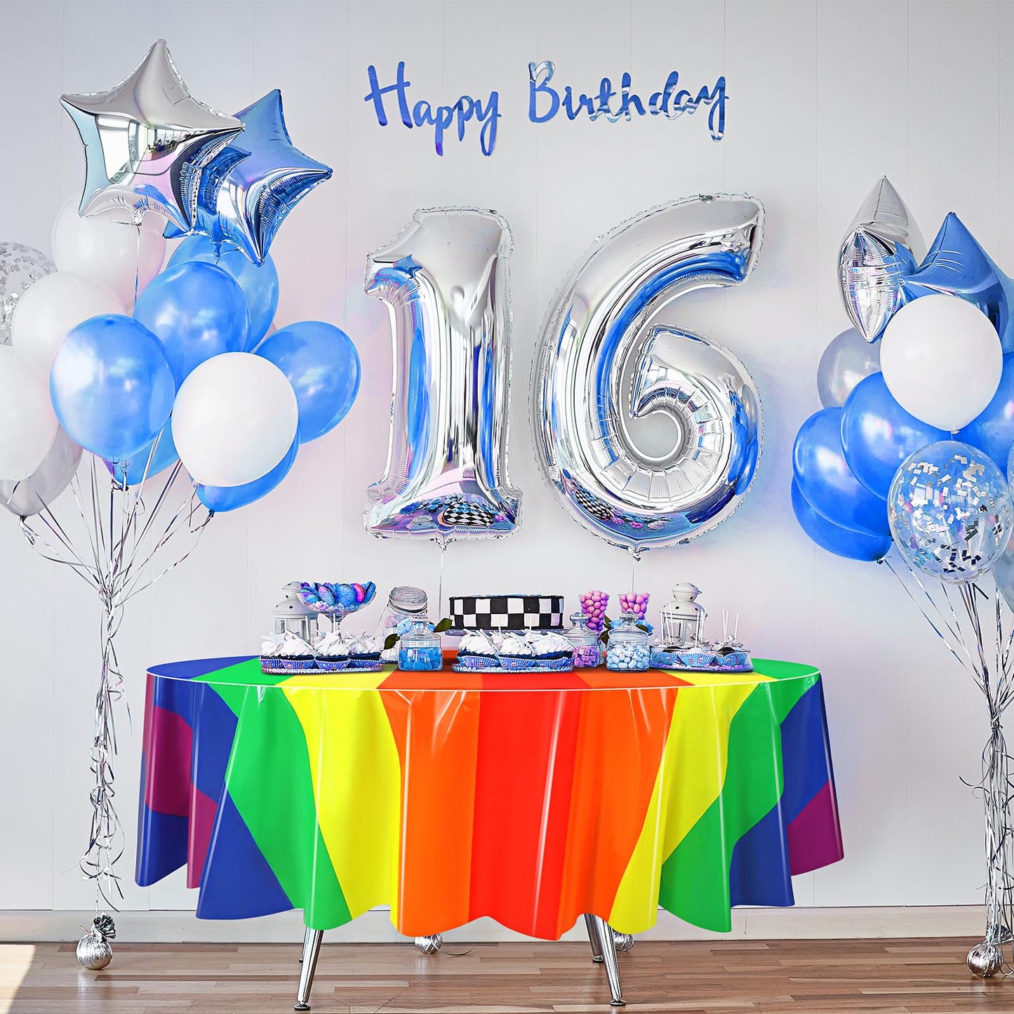 Tatuo 3 Pcs Rainbow Round Circus Table Cloth 84 Inch Carnival Circus