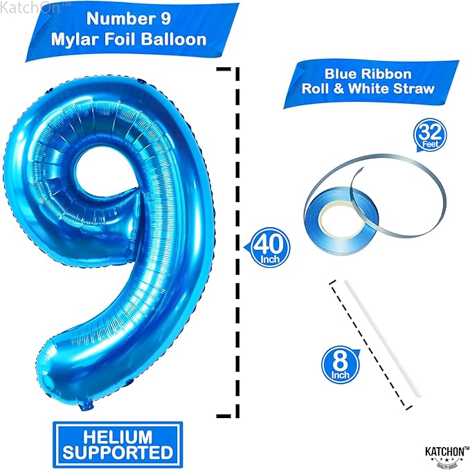 KatchOn, Giant Blue Number 9 Balloon - 40 Inch | Foil 9 Birthday