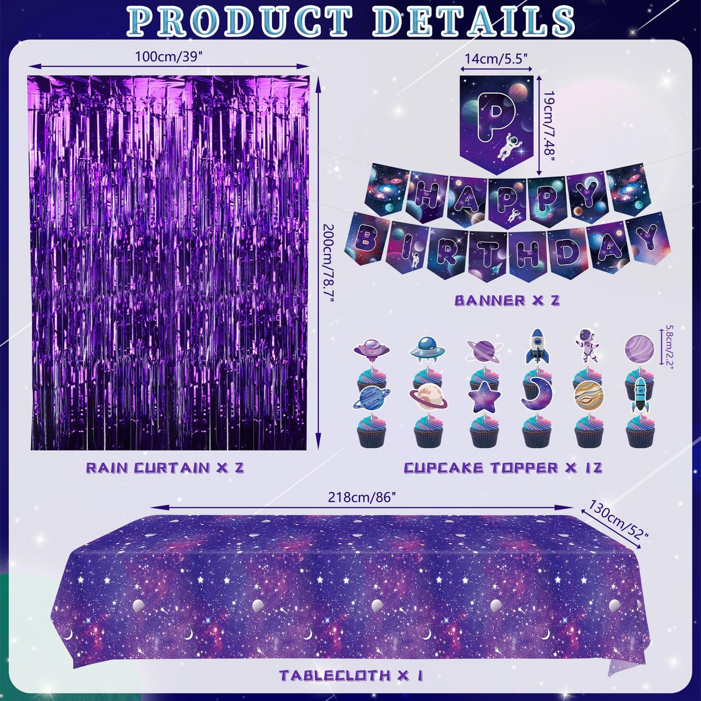 Galaxy Theme Party Decorations, Space Galaxy Happy Birthday Banner