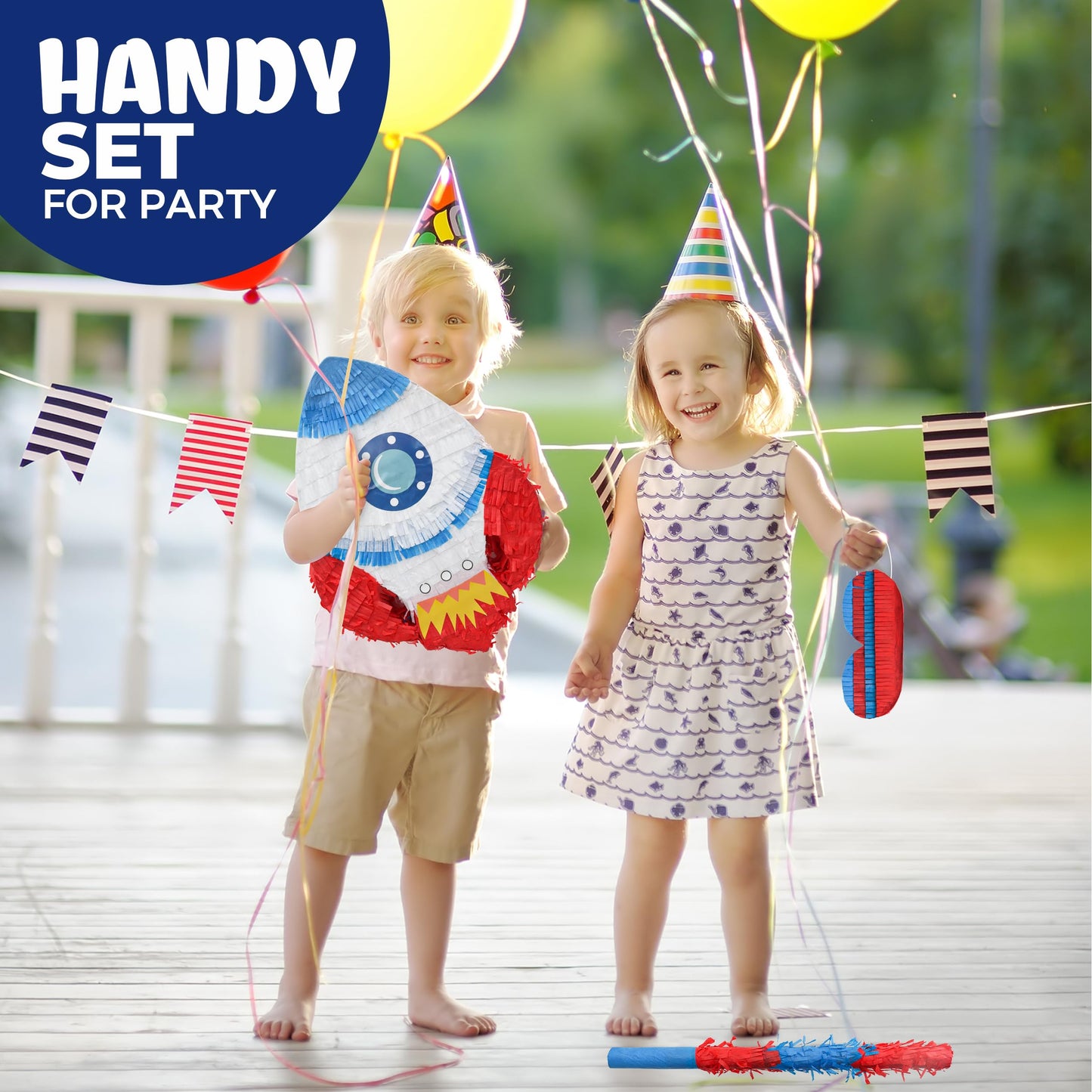 Birchio Rocket Pinatas Bundle with a Blindfold and Bat(16.5x11.4x4