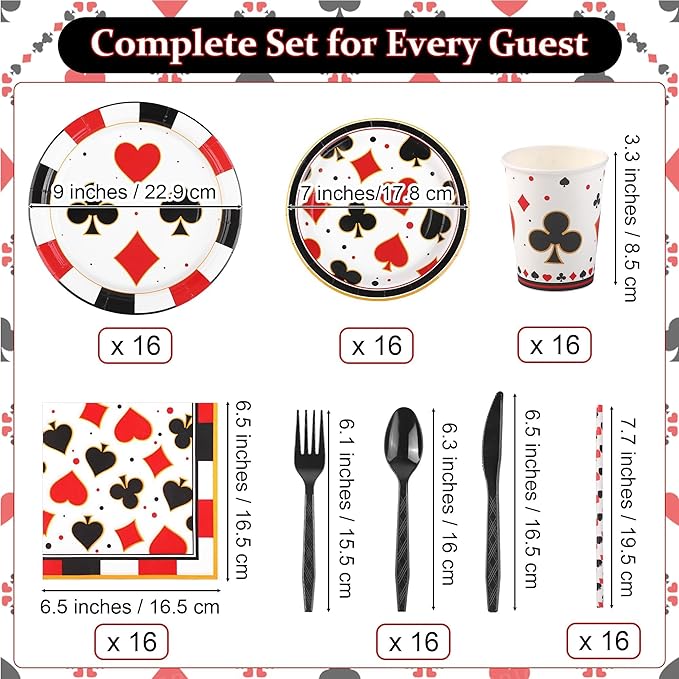 147 PCS Casino Party Supplies Set for 16 Guests Disposable Plates