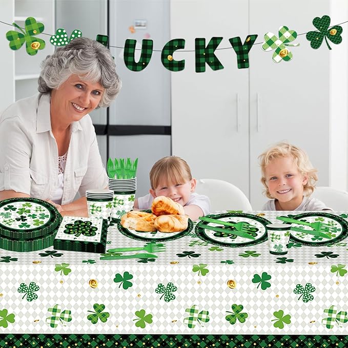 98PCS St Patrick's Day Party Supplies Green Irish Shamrock Tableware