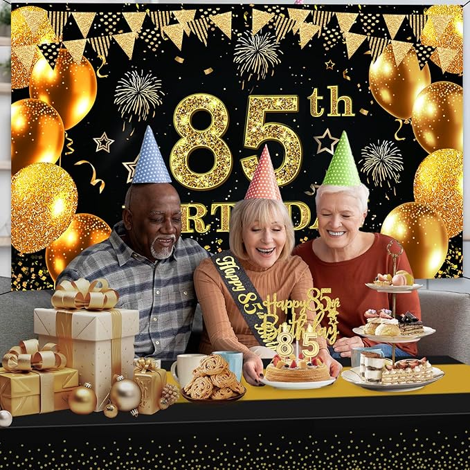 85th Birthday Decorations Men Women with 85th Birthday Banner Black