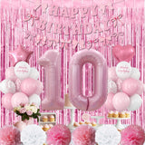 10th Birthday Decorations for Girls Pink Number 10 Balloon Bow