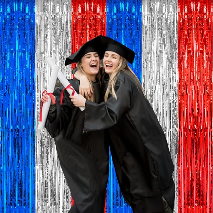 PIGETALE, 2 Pack 3.2 x 8.2 ft Red White and Blue Foil Fringe Backdrop