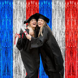PIGETALE, 2 Pack 3.2 x 8.2 ft Red White and Blue Foil Fringe Backdrop