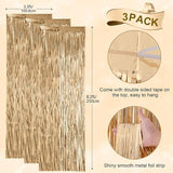 Voircoloria 3 Pack 3.3x8.2 Feet Champagne Foil Fringe Backdrop
