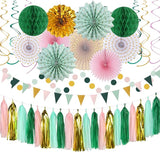 Sage Green Pink Gold Party Decorations 33pcs Kits Tissue Pom Poms
