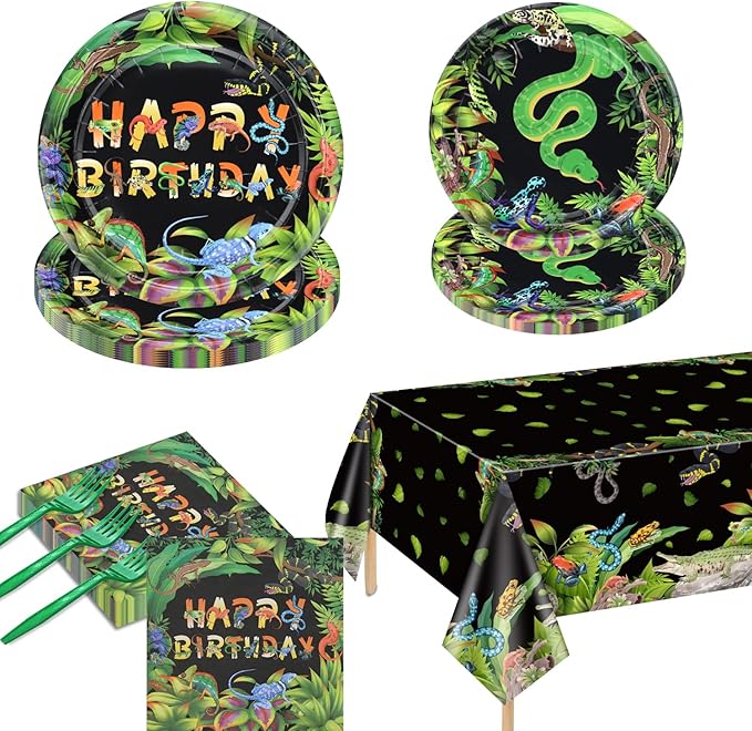81Pcs Reptile Party Decorations Plates - Including Reptile Birthday