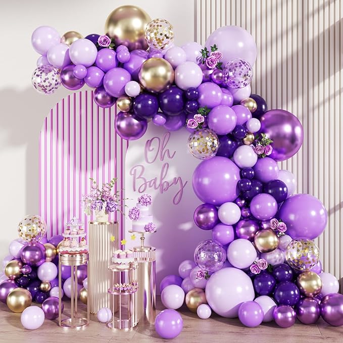 Purple Black and Gold Balloon Arch Kit 147PCS Latex Balloons
