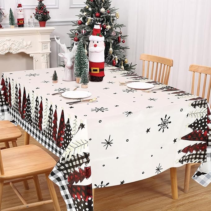 3PCS Christmas Tablecloth Black Buffalo Plaid Plastic Tablecloths