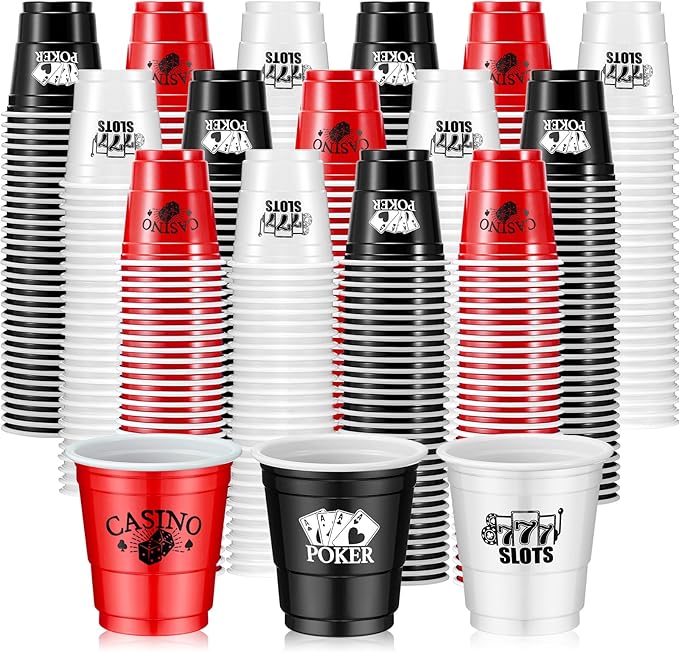 150 Pcs Casino Party Cups 2 oz Plastic Shot Glass Poker Tumbler for