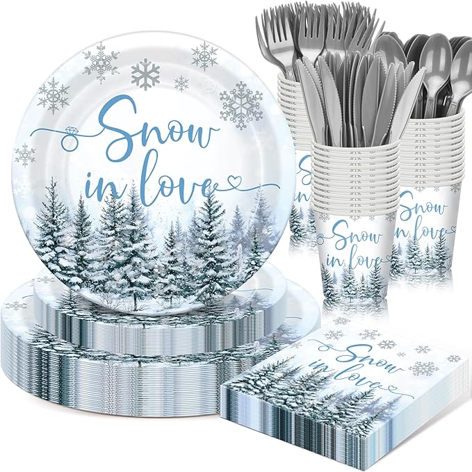 168 Pcs Snow in Love Bridal Shower Decorations Winter Snowflake