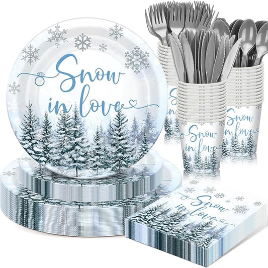 168 Pcs Snow in Love Bridal Shower Decorations Winter Snowflake