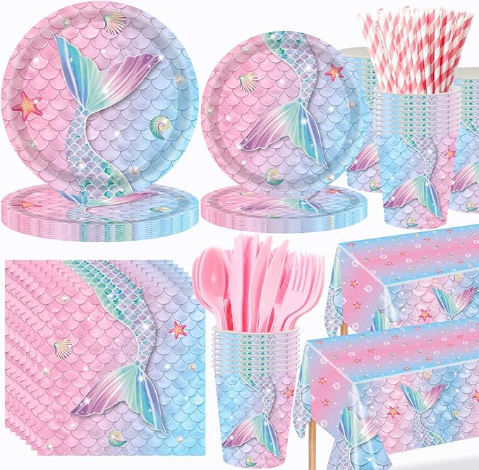 452 Pcs Mermaid Party Decorations Include Sea Mermaid Paper Plates