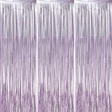 Voircoloria 3 Pack 3.3 x 8.2 ft Light Purple Foil Fringe Backdrop