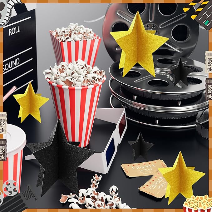 70 Pcs Black and Gold Star Centerpieces Black and Gold Party