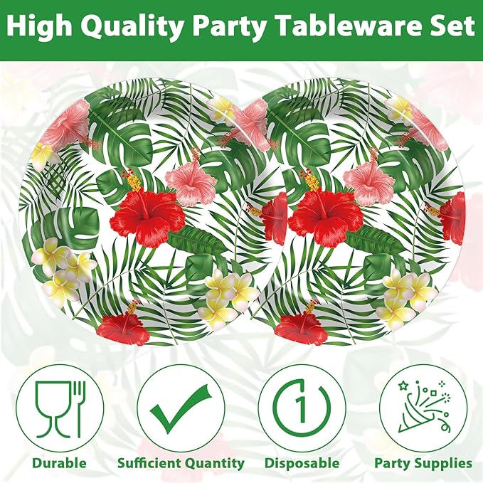 100pcs 7inch Aloha Floral Plates Hawaiian Luau Party Supplies