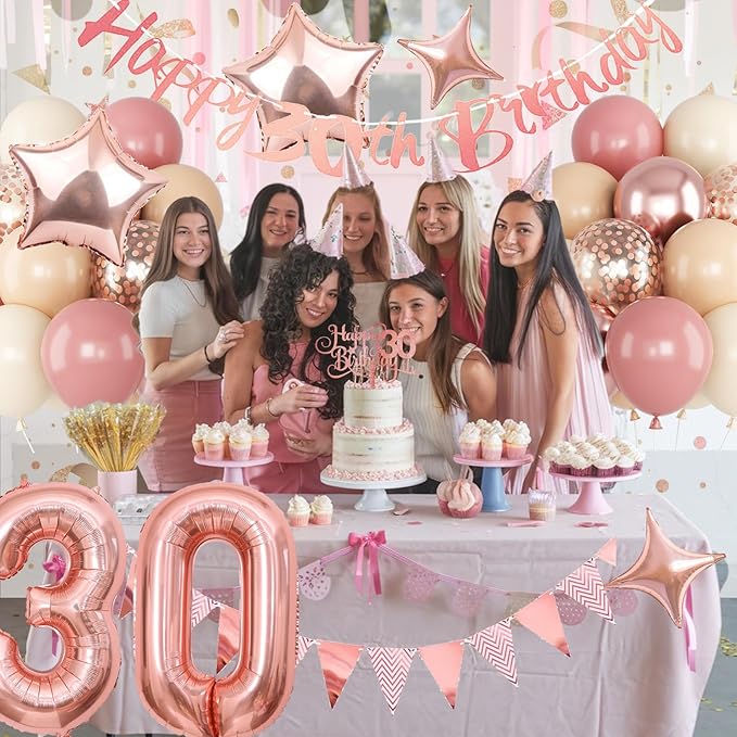 30th Birthday Decorations for Women Retro Pink Beige Number 30