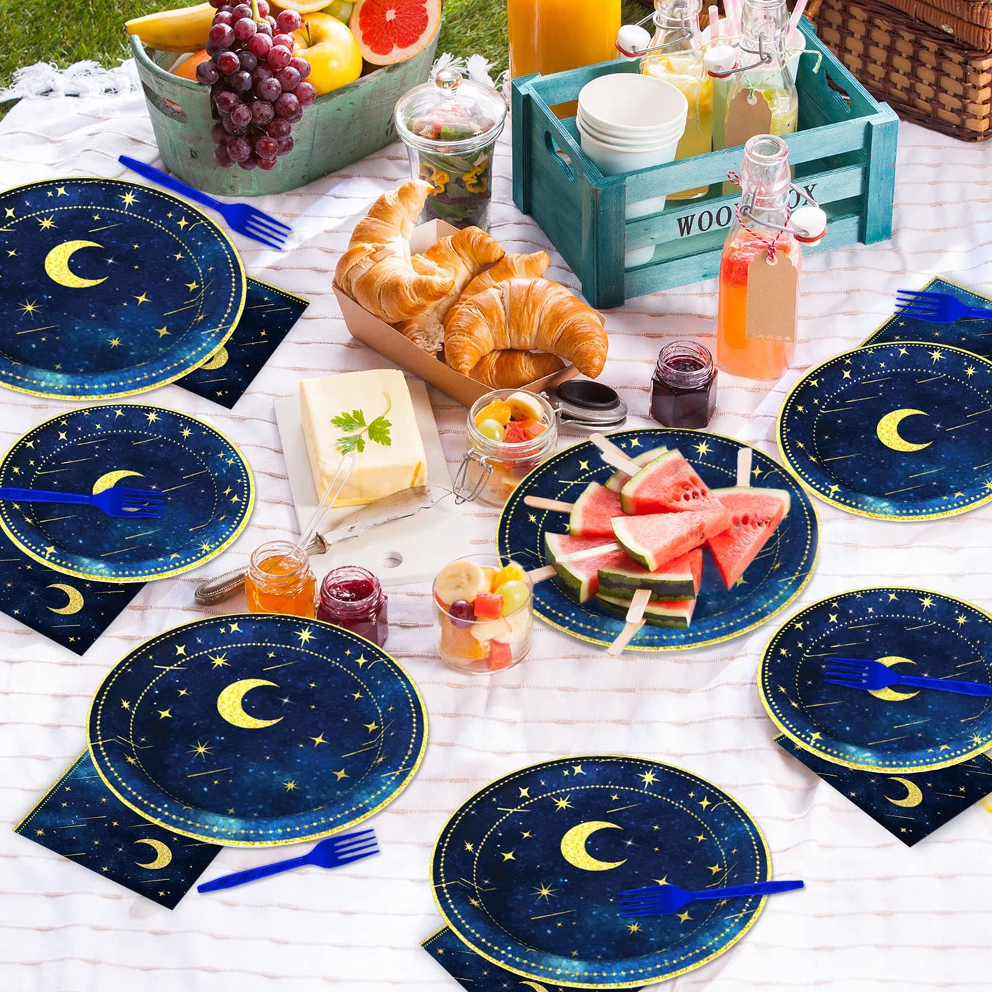 chiazllta 96 Pcs Starry Night Plates and Napkins Party Supplies Sweet