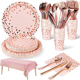 Nkaiso 141 Pieces Pink and Rose Gold Party Supplies, Disposable Party