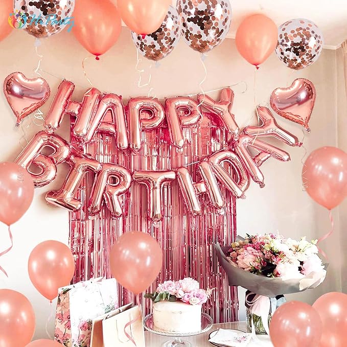 40 pcs Pink Rose Gold Birthday Decorations 3D Mylar Foil Happy